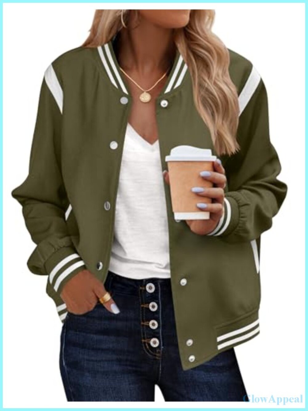 Lightweight Bomber Jacket Snap Button Up Varsity Casual Outerwear with Pockets